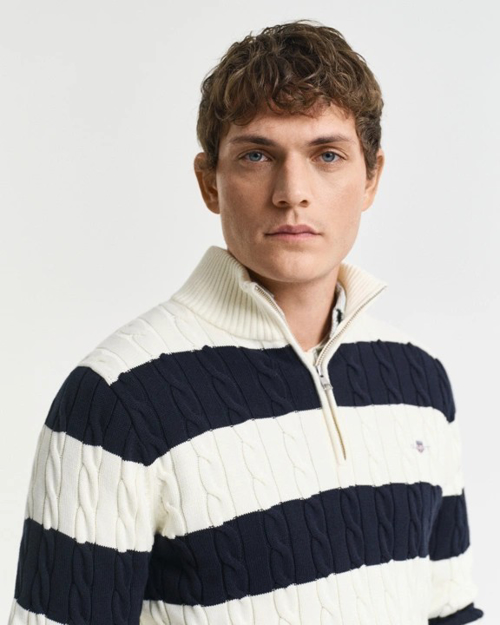 Bilde av GANT M STRIPED COTTON CABLE HALF ZIP